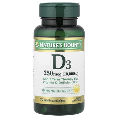 Витамин Nature's Bounty Vitamin D3, 250 mcg (10,000 IU), 72 Rapid Release Softgels