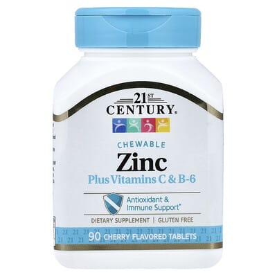 Zinc Plus Витамины C и B-6, жевательные, вишня, 90 таблеток