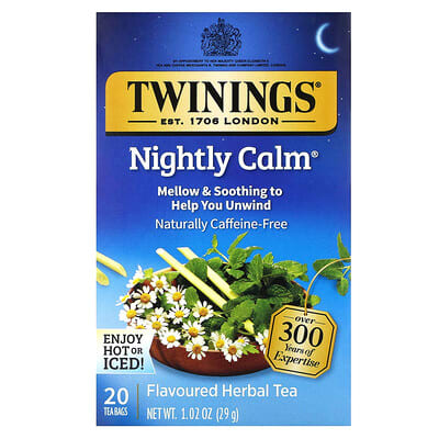 Flavored Herbal Tea, Nightly Calm®, Caffeine Free, 20 Tea Bags, 1.02 oz (29 g)