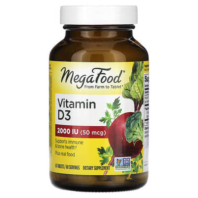 MegaFood витамин D3, 50 mcg (2,000 IU), 60 таблеток