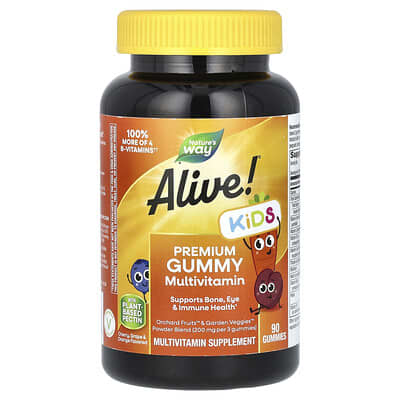 Alive!® Kids, Premium Gummy Multivitamin, Cherry, Grape & Orange, 90 Gummies