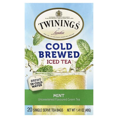 Cold Brew Iced Tea, Green Tea, Mint, Unsweetened, 20 Tea Bags, 1.41 oz (40 g)
