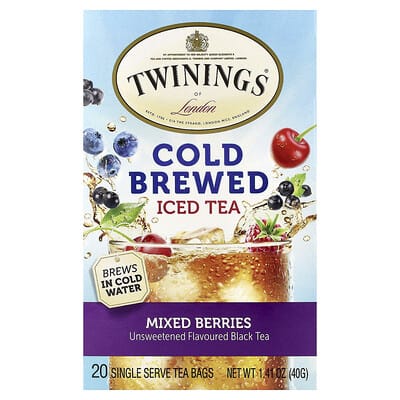 Cold Brewed Iced Tea, Black Tea, Mixed Berries, Unsweetened, 20 Tea Bags, 1.41 oz (40 g)