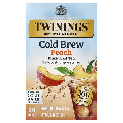 Cold Brewed Iced Tea, Black Tea, Peach, Unsweetened, 20 Tea Bags, 1.41 oz (40 g)