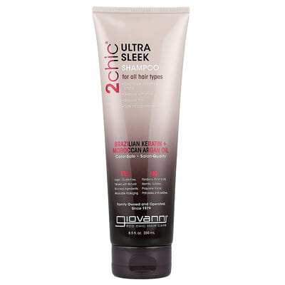 2chic ®, Ultra Sleek Шампунь, для всех типов волос, Brazilian Keratin + Moroccan Argan Oil, 8.5 fl oz (250 ml)