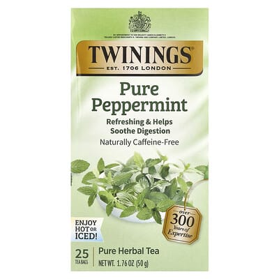 Pure Herbal Tea, Pure Peppermint, Caffeine Free, 25 Tea Bags, 1.76 oz (50 g)