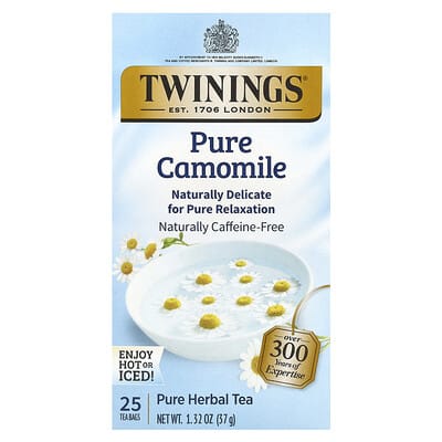 Pure Herbal Tea, Pure Camomile, Caffeine-Free, 25 Tea Bags, 1.32 oz (37 g)