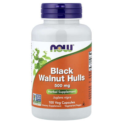 NOW Foods Black Walnut Hulls, 500 mg, 100 вегетарианских капсул