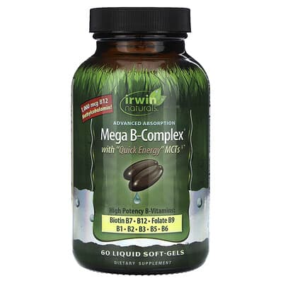 Mega B-Complex с MCT для быстрой энергии, 60 жидких мягких капсул