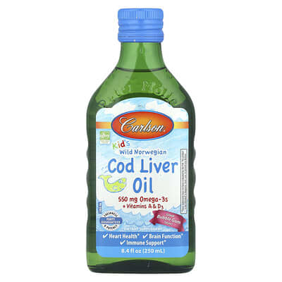 Kid's Wild Norwegian, Cod Liver Oil + Vitamins A & D3, Bubble Gum, 8.4 fl oz (250 ml)
