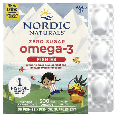 Omega-3 Fishies, Zero Sugar, Ages 3+, Tutti Frutti, 300 mg, 36 Fishies