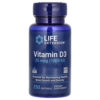 Life Extension витамин D3, 25 mcg (1,000 IU), 250 мягких капсул