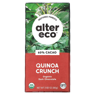 Темный шоколад Alter Eco Organic Dark Chocolate Bar, Quinoa Crunch, 60% Cacao, 2.82 oz (80 g)