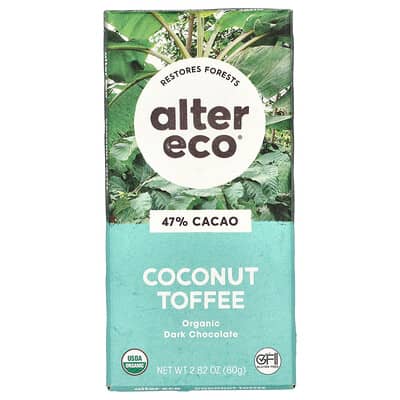 Темный шоколад Alter Eco Organic Dark Chocolate Bar Coconut Toffee 47% Cacao 2.82 oz (80 g)