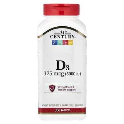 Витамин D3, 125 mcg (5,000 IU), 360 Tablets
