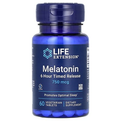 Melatonin, 6 Hour Timed Release, 750 mcg, 60 Vegetarian Tablets