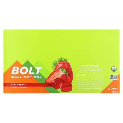 Bolt, органические жевательные конфеты, клубника, 12 упаковок, 2.1 oz (60 g) каждая