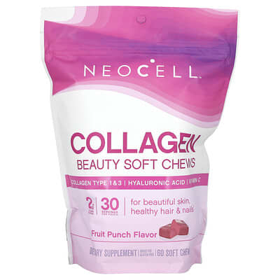 Мягкие жевательные витамины NeoCell Collagen Beauty Fruit Punch, 60 шт.