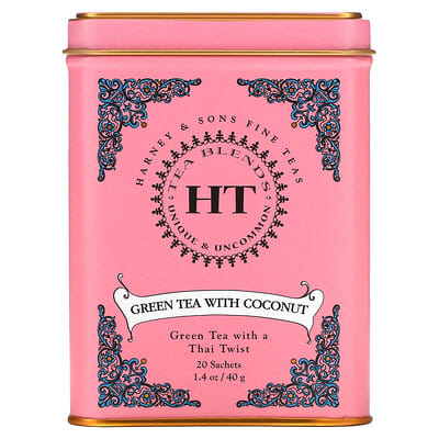 HT Tea Blends, Green Tea with Coconut, 20 Tea Sachets, 1.4 oz (40 g)