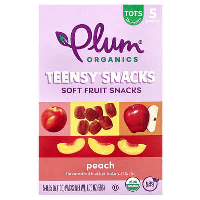 Teensy Soft Fruits Snacks, персик, для детей от 12 месяцев, 5 упаковок по 0.35 oz (10 g)