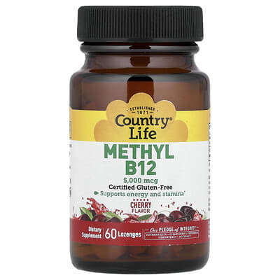 Country Life Methyl B12, вишневый, 5,000 mcg, 60 пастилок