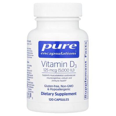 Pure Encapsulations Витамин D3, 125 mcg (5,000 IU), 120 капсул
