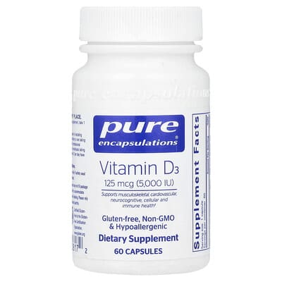 Pure Encapsulations витамин D3, 125 mcg (5,000 IU), 60 капсул