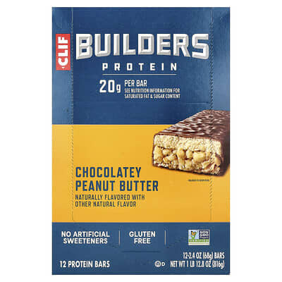 Clif Bar Протеиновый батончик Builders® Chocolatey Peanut Butter, 12 Bars, 2.4 oz (68 g) Each