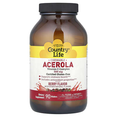 Жевучая ацерола, комплекс витамина C, Berry, 500 mg, 90 вафель
