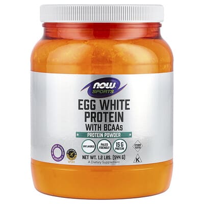 Sports, Egg White Protein with BCAAs, Protein Powder, Unflavored, 1.2 lbs (544 g)