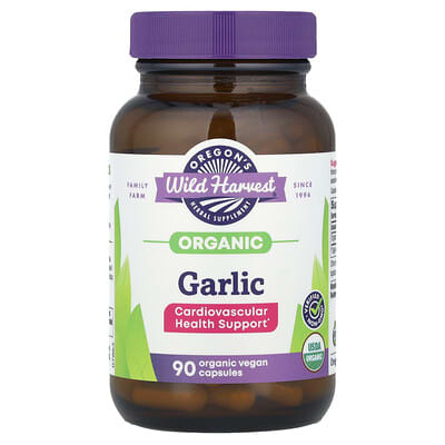 Organic Garlic, 90 Organic Vegan Capsules (525 mg per Capsule)