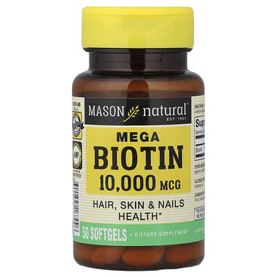 Mega Biotin, 10,000 mcg, 50 мягких капсул