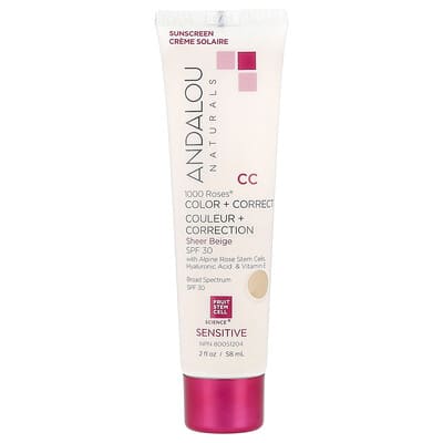 1000 Roses®, Color + Correct, Sensitive, SPF 30, Sheer Beige, 2 fl oz (58 ml)