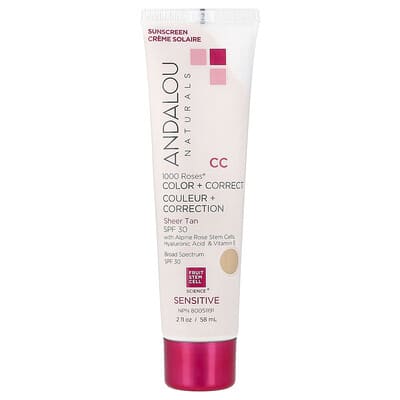 1000 Roses®, Color + Correct, Sensitive, SPF 30, Sheer Tan, 2 fl oz (58 ml)