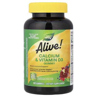 Alive!®, Calcium & Vitamin D3 Gummy, Raspberry-Lemonade & Strawberry, 60 Gummies