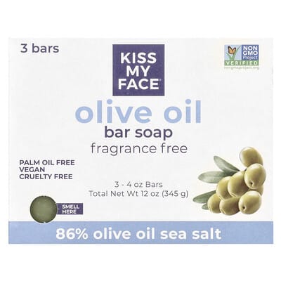 Olive Oil Bar Soap, Fragrance Free, 3 Bars, 4 oz (115 g) Each