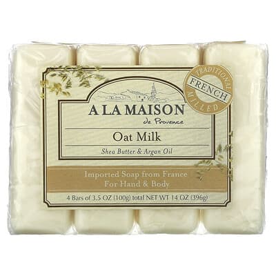 Твердое мыло для рук и тела, овсяное молоко, 4 куска по 3.5 oz (100 g)