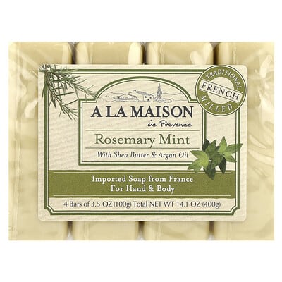 Кусковое мыло для рук и тела, Rosemary Mint, 4 штуки, 3.5 oz (100 g) каждый