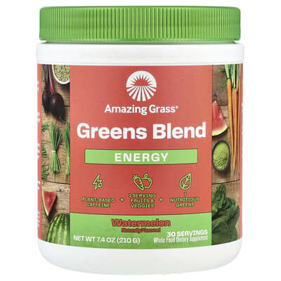 Amazing Grass Greens Blend, энергия, арбуз, 7.4 oz (210 g)