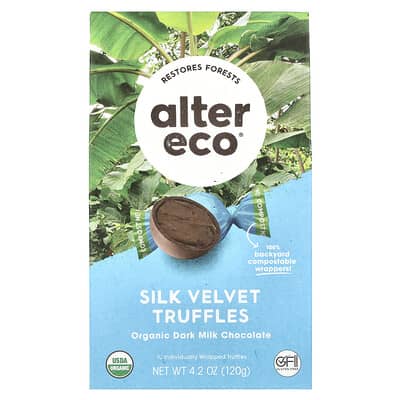 Органический темный молочный шоколад Alter Eco Silk Velvet Truffles, 10 трюфелей в индивидуальной упаковке, 4.2 oz (120 g)
