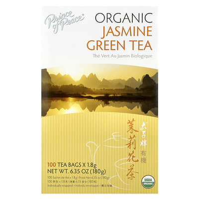Organic Jasmine Green Tea, 100 Tea Bags, 6.35 oz (180 g)
