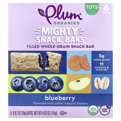 Mighty Snack Bars®, Tots, Blueberry, 6 батончиков, 0.67 oz (19 g) каждый