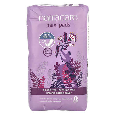 Maxi Pads, Organic Cotton Cover, Night, 10 Pads