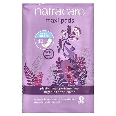 Maxi Pads, Organic Cotton Cover, Super, 12 Pads