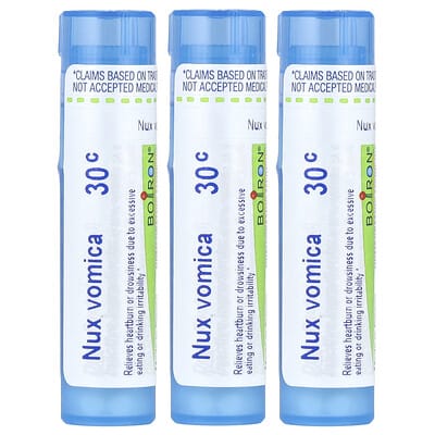 Nux Vomica 30C, 3 тюбика, примерно по 80 гранул в каждом