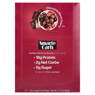 Smarte Carb® Protein Bar, Chocolate Black Cherry, 12 Bars, 1.76 oz (50 g) Each