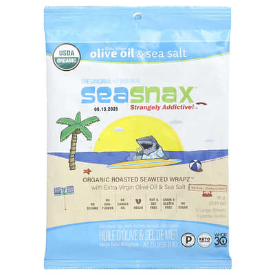Organic Roasted Seaweed Wrapz™, Extra Virgin Olive Oil & Sea Salt, 5 Large Sheets, 0.54 oz (15 g)