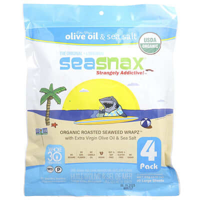 Organic Roasted Seaweed Wrapz™, Olive Oil & Sea Salt, 20 Large Sheets, 2.16 oz (60 g)