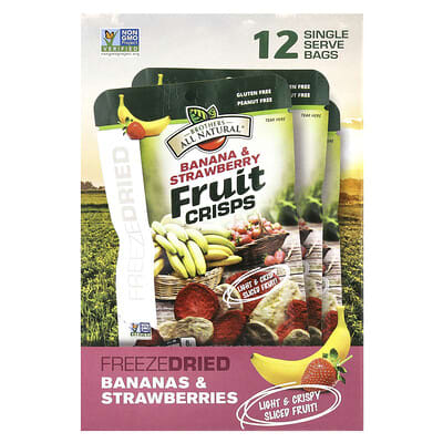 Brothers-All-Natural Фруктовые чипсы, Банан и Клубника, 12 пакетиков по 12 g