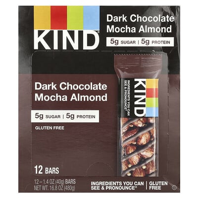 Шоколад KIND Dark Chocolate Mocha Almond, 12 Bars, 1.4 oz (40 g) Each